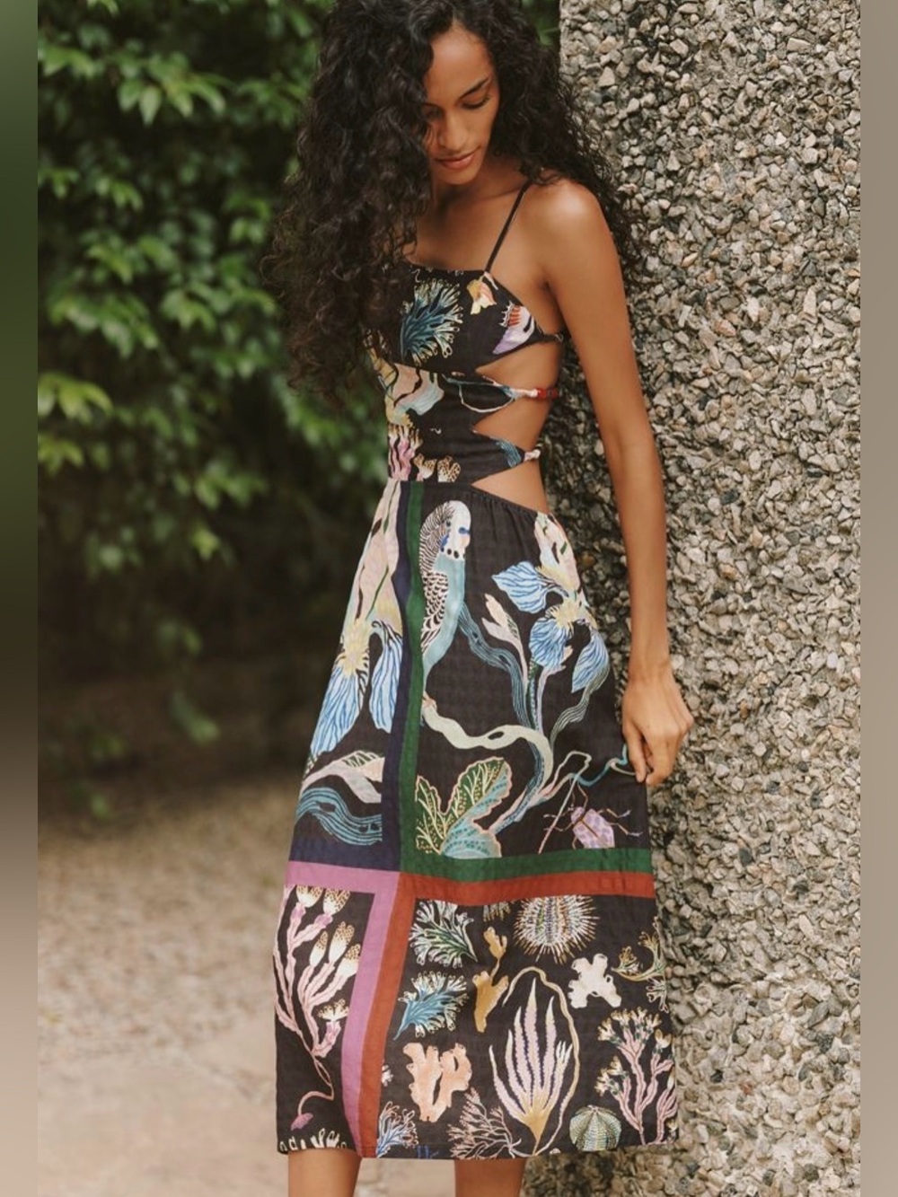 Celandine x Sarah Gordon Black Botanical Maxi Dress Size L NWT $128